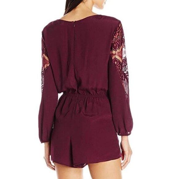 NEW BB Dakota Larsen Lace Paneled Romper in Aubergine - Picture 4 of 14